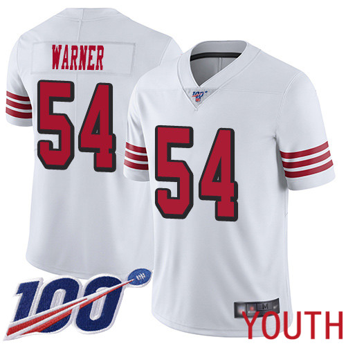 San Francisco 49ers Limited White Youth #54 Fred Warner Jersey NFL #54 100th Season Rush Vapor
